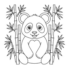 A black and white panda illustration line art of a coloring page  © siful art