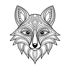 A black and white fox head illustration line art of a coloring page 
