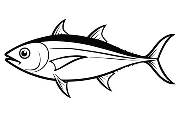 Monochrome Tuna Illustration with Fin Details and Striking Black and White Design