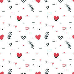 Seamless pattern of elements for Valentine's day on a white background. Minimalistic cute design for wrapping paper, backgrounds and textures. Printing for textile and fabric.
