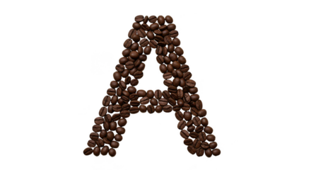 Illustration of Letter A Made of Coffee Beans on Transparent Backdrop