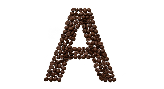 Illustration of Letter A Made of Coffee Beans on Transparent Backdrop