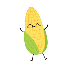 Corn cartoon vector. Cute vegetable vector character isolated on white. Corn mascot.