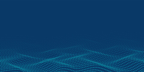 Dark blue halftone dotted abstract background, big data pattern, technology or futuristic visualization, waveform dot texture, music backdrop. ,Beautiful movement with glowing blurred particles.