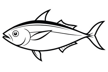 Cartoon Tuna Fish Illustration with Bold Black Outline, Detailed Fins and Tail Design