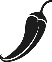 Single silhouette of an elongated pepper with a curly tip stands against a transparent backdrop