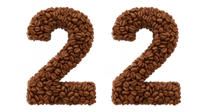 Illustration Of Number Twenty Two Made Of Coffee Beans On Transparent