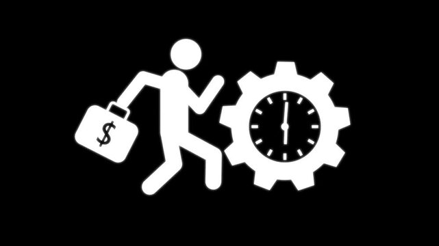 clock and Business gear wheel - Businessman boy.4k video 