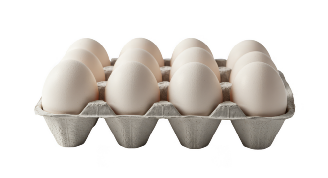 Isolated Transparent Dozen Eggs Carton Full of Nutrition and Protein