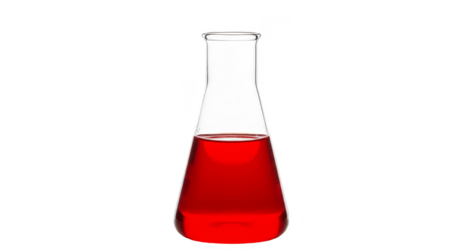 Isolated Transparent Flask with Red Liquid Research Chemical Laboratory