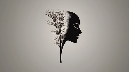 Silhouette of a woman's profile with plant-like growth emanating from her head