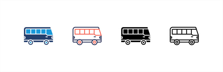 Tour Bus icon set multiple style collection