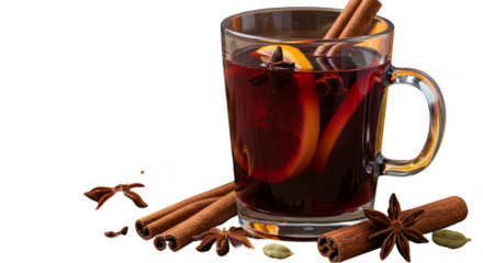 Isolated Transparent Mug of Mulled Wine with Cinnamon and Star Anise