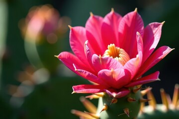 Fototapeta premium Close-up, vibrant prickly pear cactus blossom , wildlife, image, detail