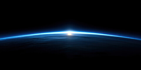 Ethereal Earth View from Space: Moonlit Atmosphere and Cloudless Horizon. Abstract Commercial Background for Wallpapers, Decorative Art, and Screensavers. AI-Generated Cosmic Scene Capturing Earth's N