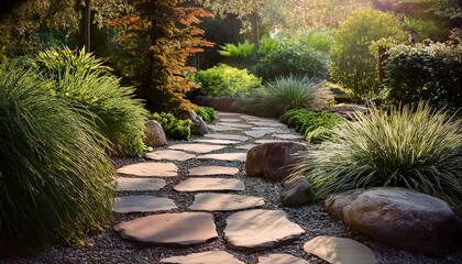 serene garden path stone st rocks plants
