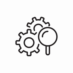 Search gear find settings icon vector sign