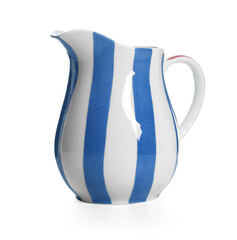 One striped ceramic jug isolated on white