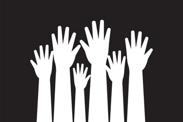 series of silhouetted hands raised high in unison icon vector illustration on Transparent Background. EPS 10