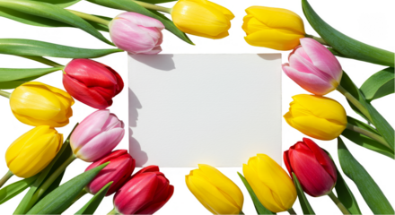 Isolated Tulips Floral Arrangement with Transparent Background and Blank Card