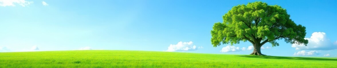 Obraz premium Mature valley oak, vibrant green grass, clear blue sky, wildlife, scenic