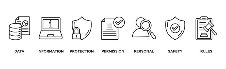 Data protection banner web icon vector illustration concept with icon of data, information, protection, permission, personal, safety and rules