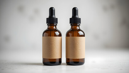 Bottles dropper essential oil serum aromatherapy skincare beauty wellness product health medicine brown blank label