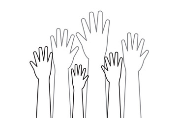 Obraz premium series of silhouetted hands raised high in unison icon vector illustration on Transparent Background. EPS 10