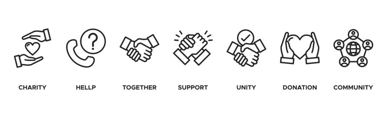 Volunteering banner web icon vector illustration concept for volunteer aid assistant with icon of charity, help, together, support, unity, donation, and community