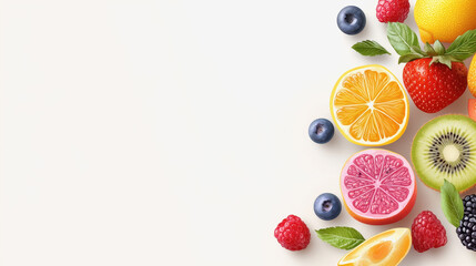 A colorful display of various fruits and berries illustrating the concept of genetically modified fruit farming techniques
