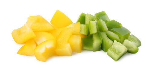 Pieces of fresh colorful bell peppers isolated on white