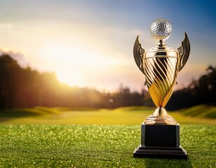 golf trophy with blur gold light shot