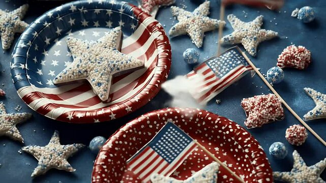Patriotic star cookies and plates festive fourth of july background