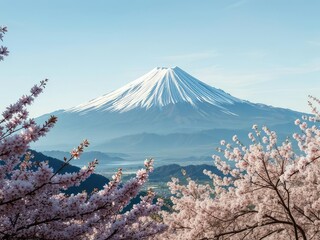 Majestic Fujiyama in Spring Cherry Blossom Panorama