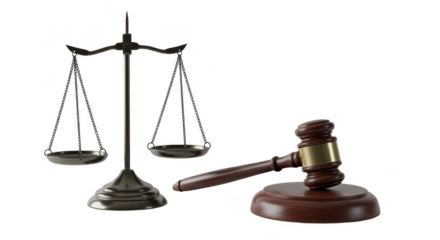 Justice Scales and Wooden Gavel Court Law Legal Symbol Illustration