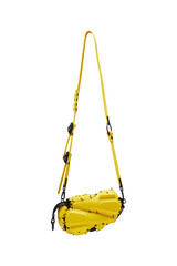 Striking yellow shoulder bag fashionable and futuristic design on white background