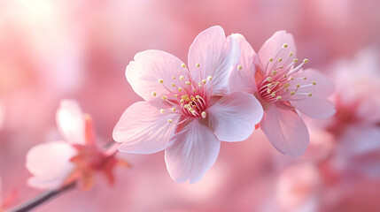 Fototapeta premium Cherry blossom pink flower spring bloom closeup delicate petal soft focus nature floral romantic beauty gentle light peaceful mood outdoor branch seasonal