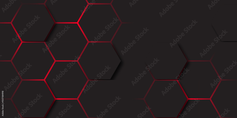 Wall mural abstract dark hexagon technology background with red colored. hexagonal gaming vector tech illustrat