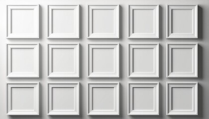 nine square white picture frame hanging on white wall
