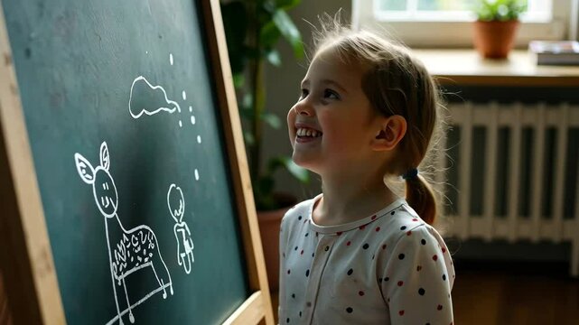 Kids Toy Drawing Board In Playroom, Child writes picture. AI Generative