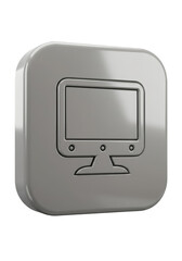 Metallic Computer Monitor Icon On Transparent Background Illustration