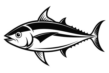 Striking Black and White Tuna Fish Illustration with Distinctive Fin Details and Streamlined Body