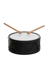 Isolated 3D Render of Black Drum Percussion Instrument with Drumsticks