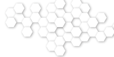 Obraz premium Abstract white hexagonal geometric background with shadow. Luxury white 3D futuristic honeycomb mosaic white background. Abstract white lines background. Vector Illustration.