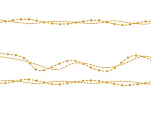 Realistic PNG gold chain jewelry collection with pendants, pearls,  metallic accessories. Ideal for fashion, wedding, or luxury design on transparent background.
