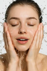 Close-Up of Woman Splashing Water on Face