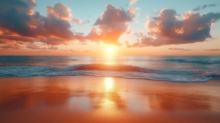 Fototapeta premium Golden sunset over tranquil ocean