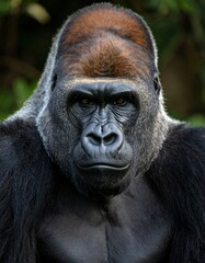 Obraz premium beautiful detailed close up image of a silver back gorilla looking at camera