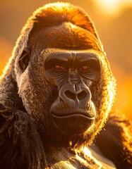 beautiful detailed close up image of a silver back gorilla looking at camera