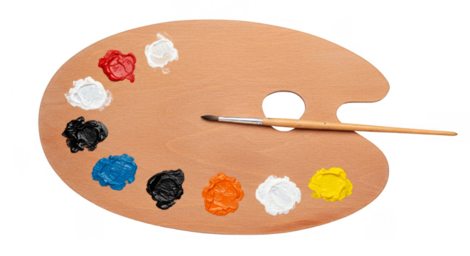 Palette with Paint Brush Color Art Isolated on Transparent Background